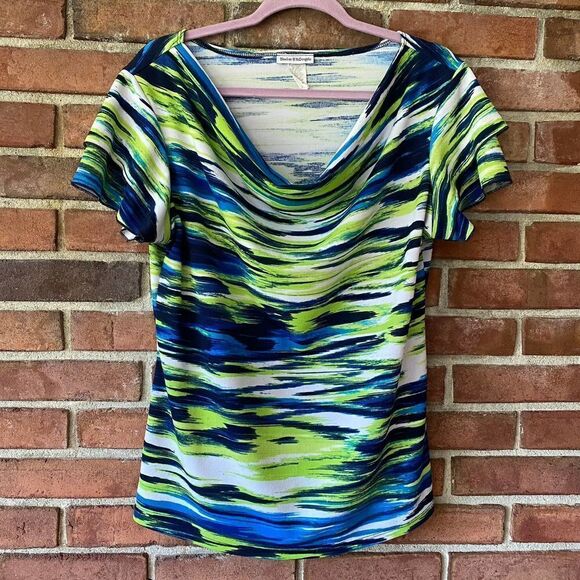 Bleeker & McDougal Cowl Neck Cap Sleeve Stripe Top XL - Picture 1 of 6
